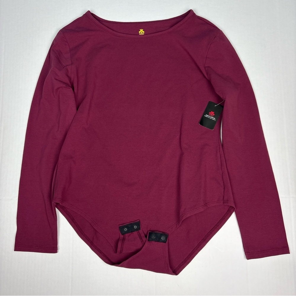 Natural Uniforms Women Large Bodysuit Shirt Modern Fit Luxe Stretch Maroon Red